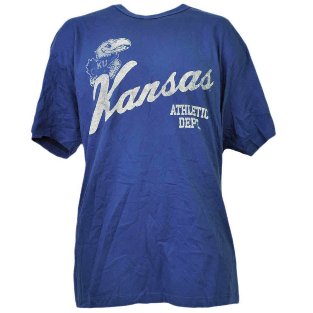 NCAA Kansas Jayhawks Crew Neck Short Sleeve Blue Cotton Mens Adult Tall