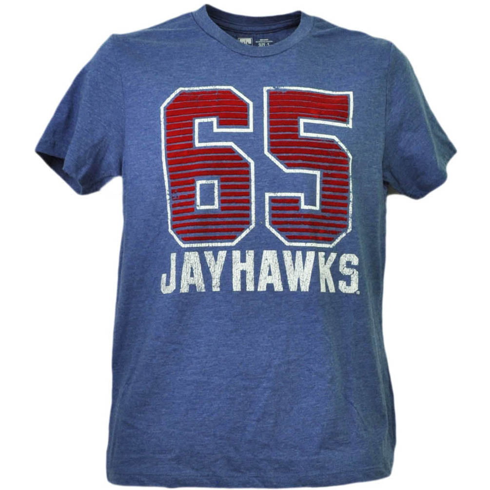 NCAA Kansas Jayhawks Felt 65 Short Sleeve Blue Mens Tshirt Tee Crew Neck Sports