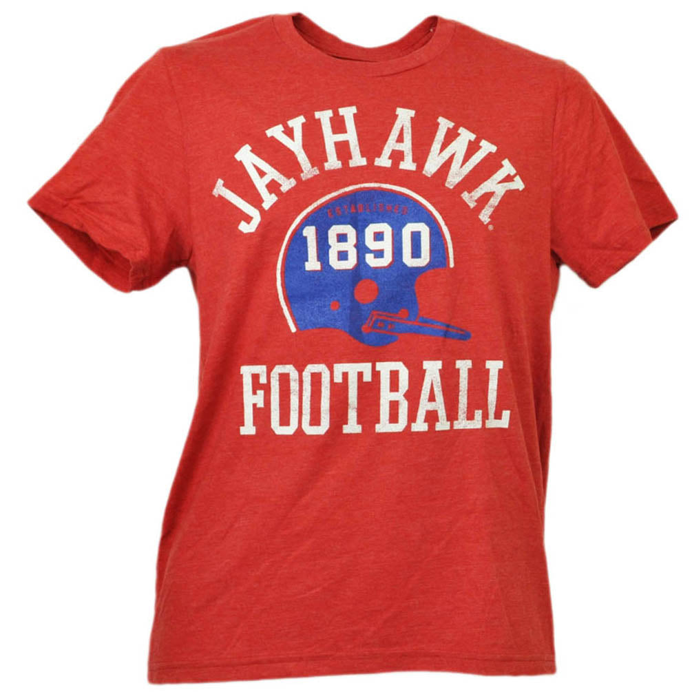 NCAA Kansas Jayhawks Helmet Football Red Tshirt Tee Mens Adult Short Sleeve