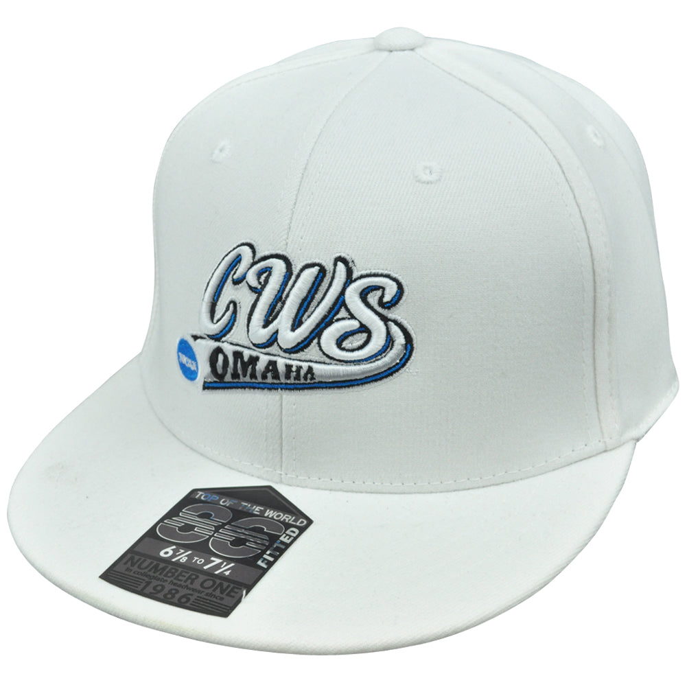 NCAA Top of World 86 Fitted 7 1/4 to 7 5/8 Flat Bill Hat Cap College CWS Omaha