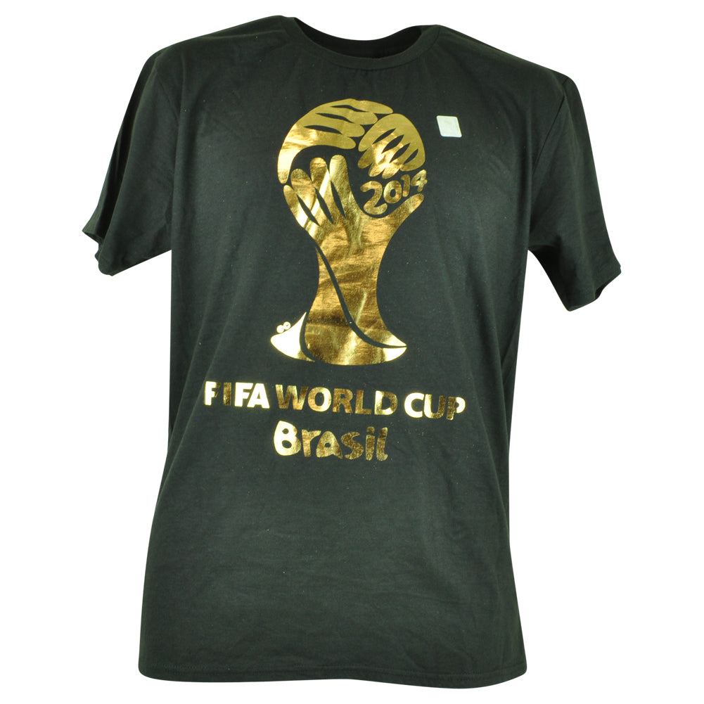 Fifa World Cup 2014 Brasil Gold Glitter Logo Soccer Futbol Black Tshirt