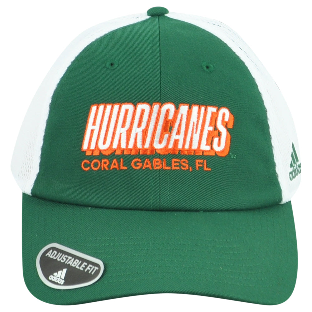 NCAA Adidas Coral Gables Miami Hurricanes Trucker Mesh Curved Bill Adult Hat Cap