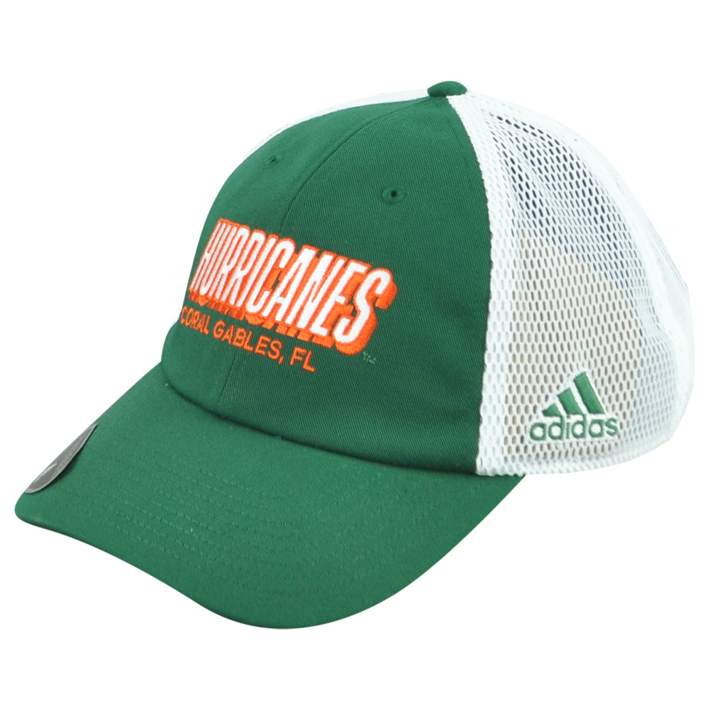NCAA Adidas Coral Gables Miami Hurricanes Trucker Mesh Curved Bill Adult Hat Cap