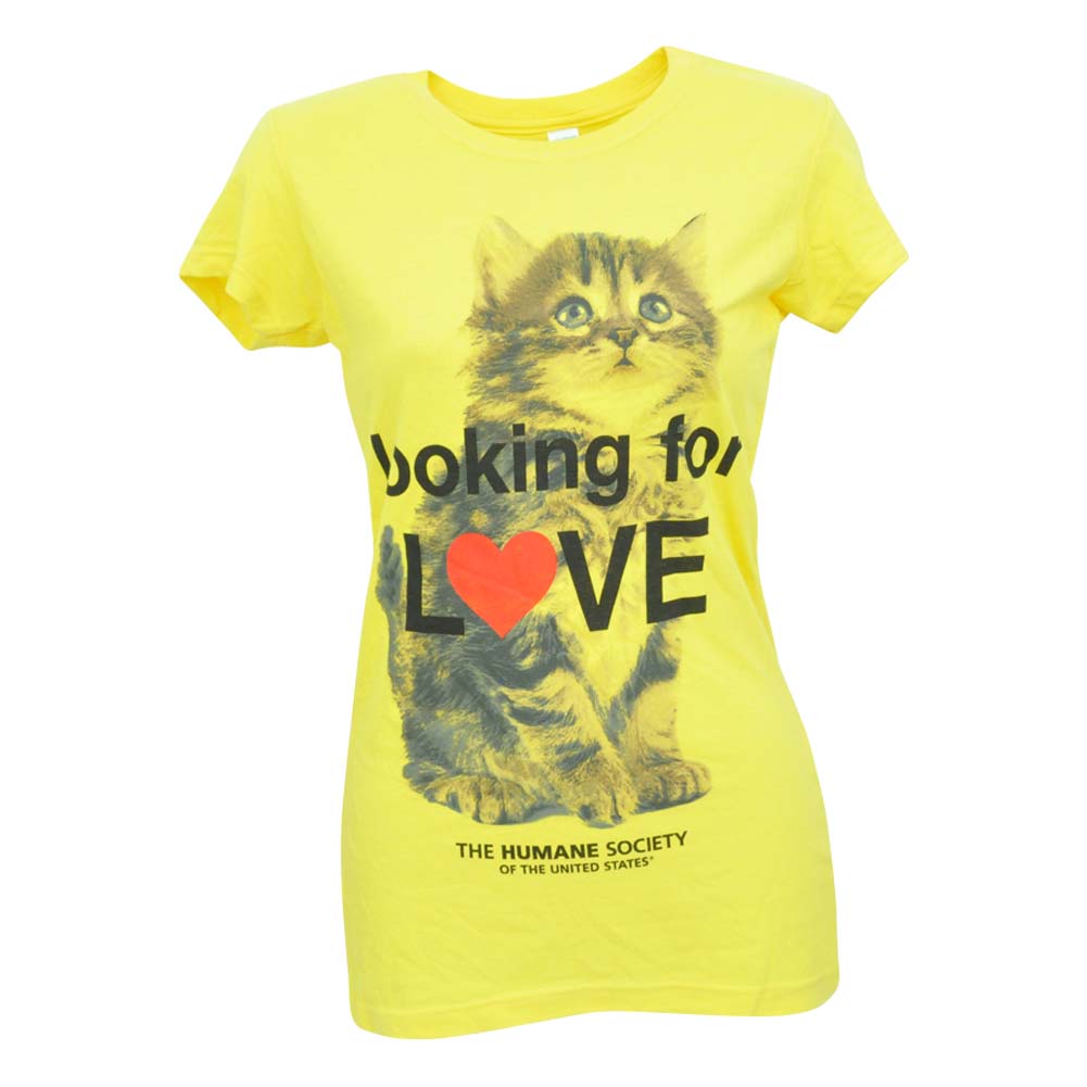 Humane Society Junior Girls Aminals Kitty Looking For Love Yellow Tshirt