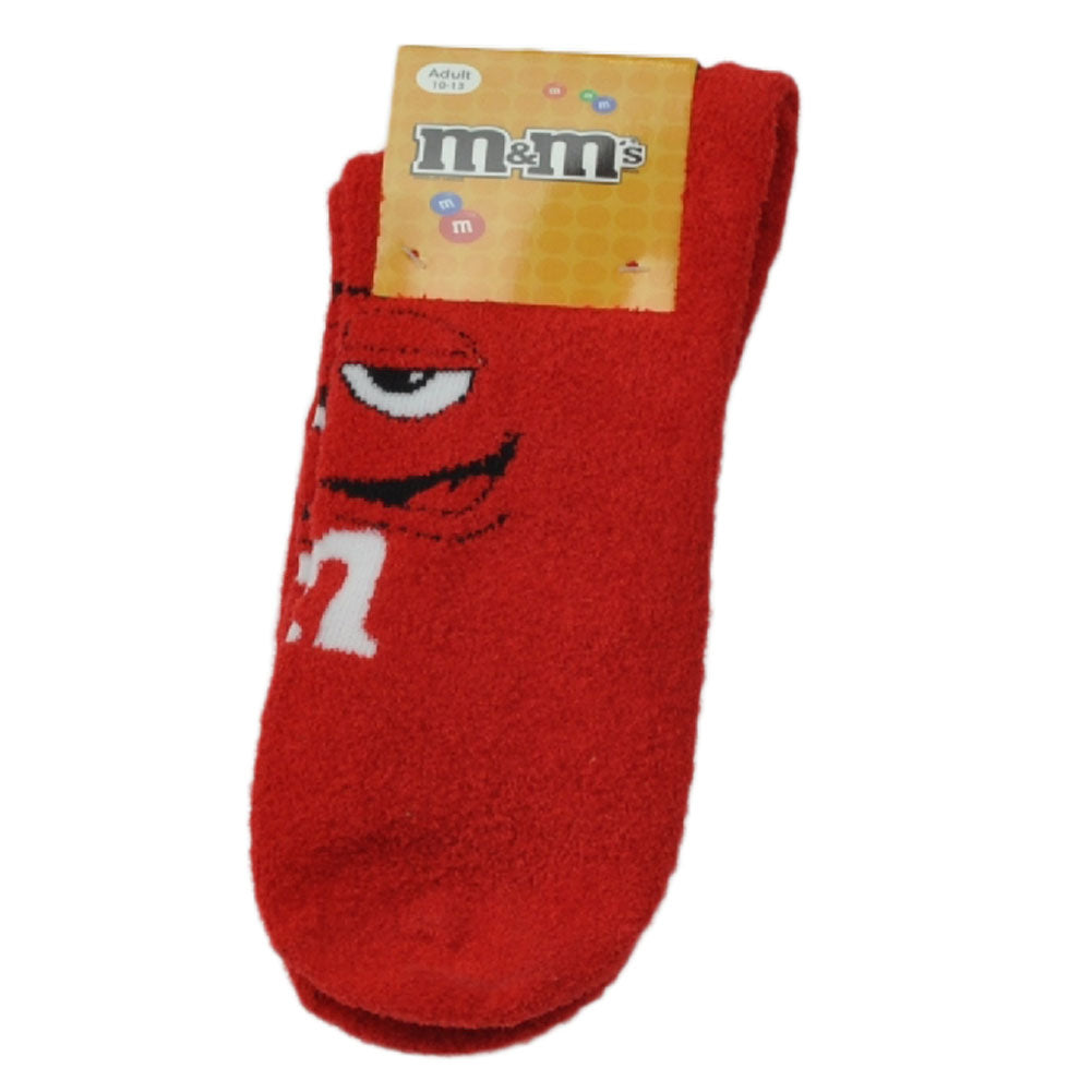 M&M Red Character Face Soft Sock Adult 9-11 Ankle Novelty Candy Chocolate