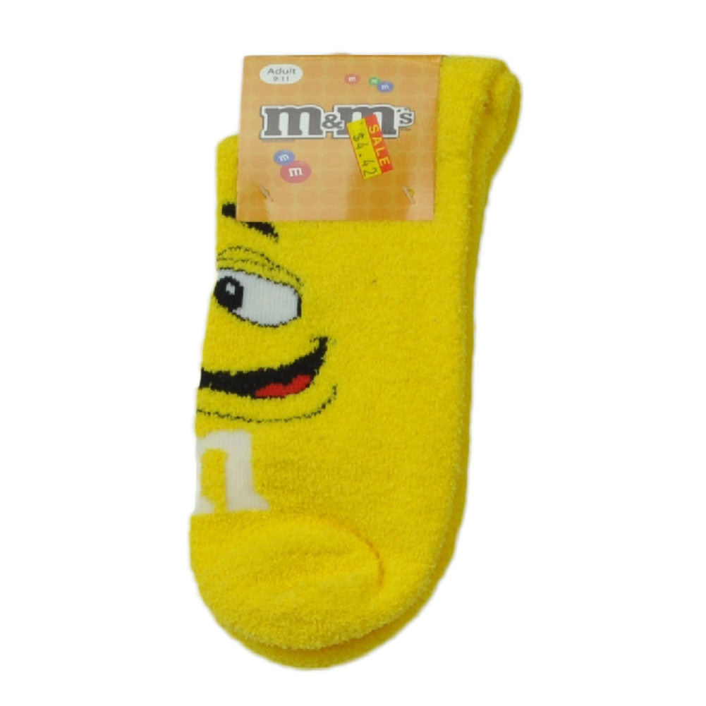 M&M Yellow Character Face Soft Sock Adult 9-11 Ankle Novelty Candy Chocolate