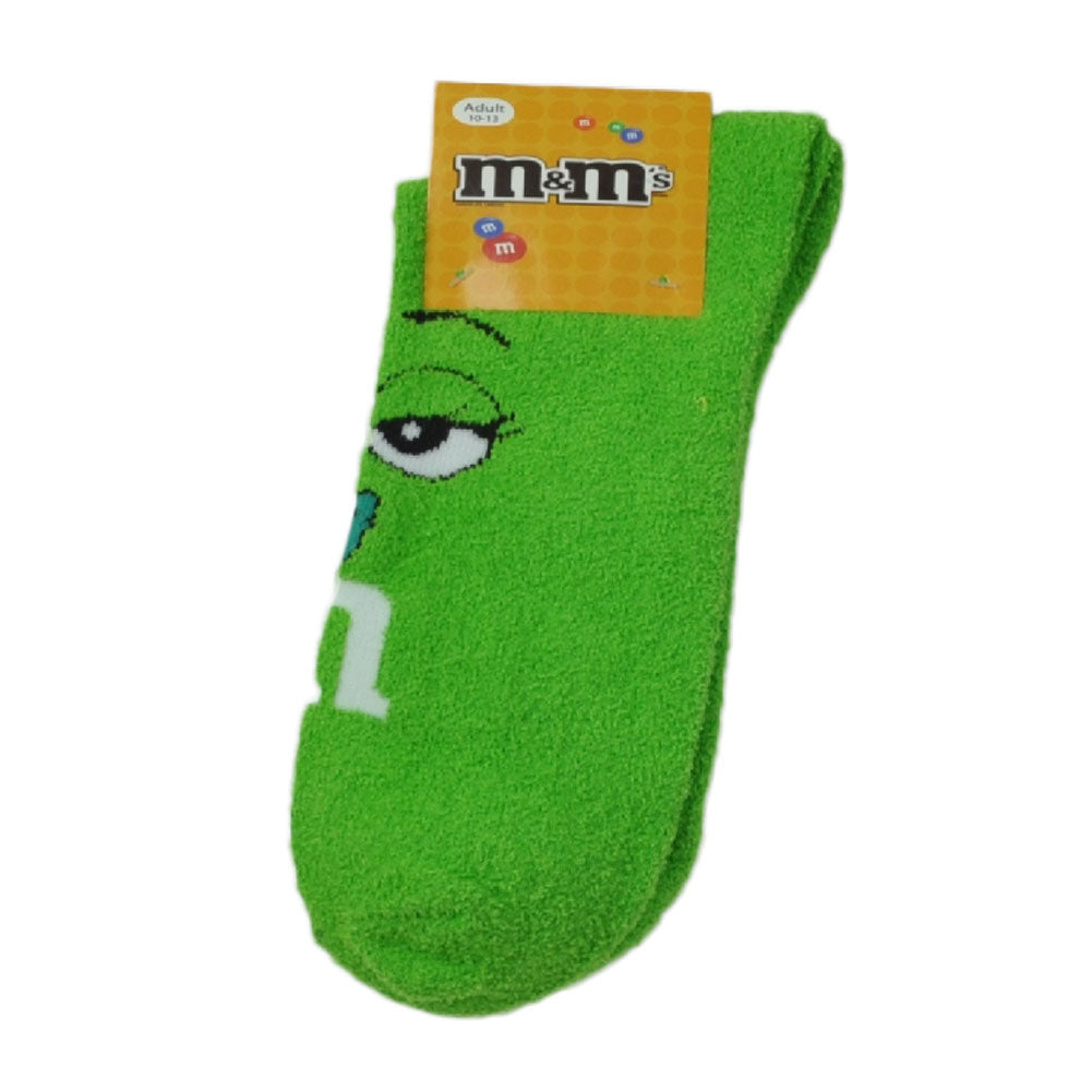 M&M Green Character Face Soft Sock Adult 9-11 Ankle Novelty Candy Chocolate