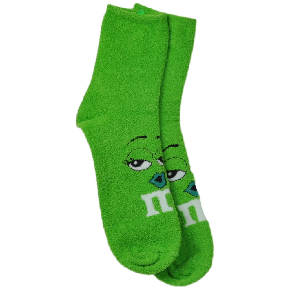 M&M Green Character Face Soft Sock Adult 9-11 Ankle Novelty Candy Chocolate