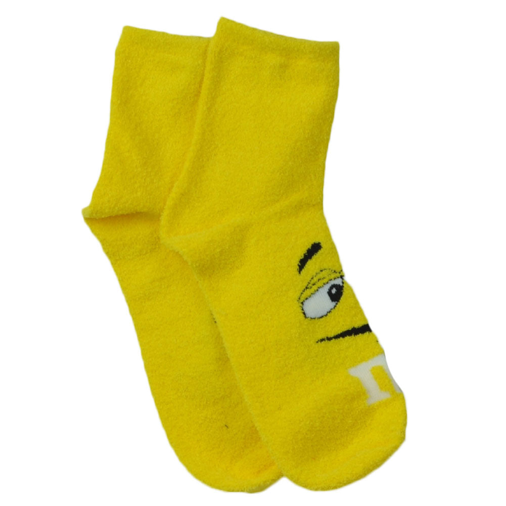 M&M Yellow Character Face Soft Sock Adult 9-11 Ankle Novelty Candy Chocolate