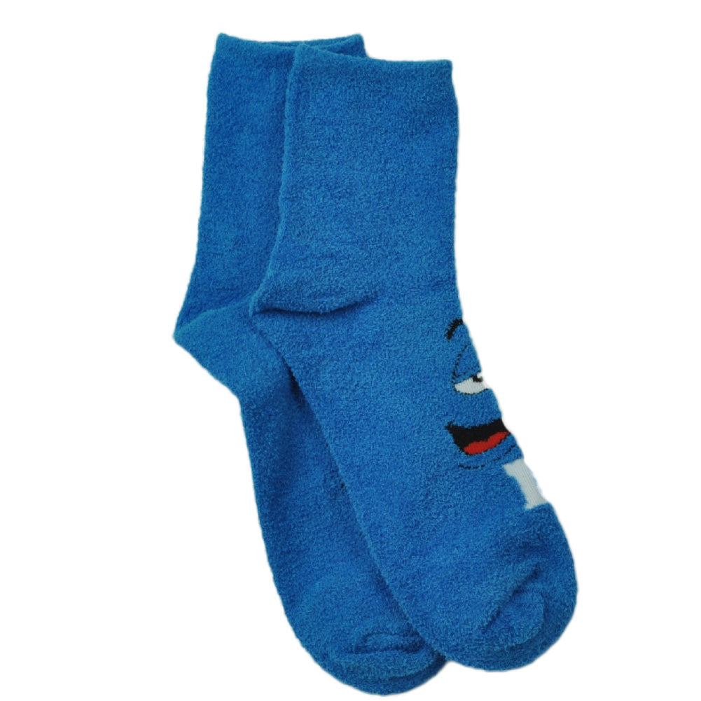 M&M Blue Character Face Soft Sock Adult 9-11 Ankle Novelty Candy Chocolate