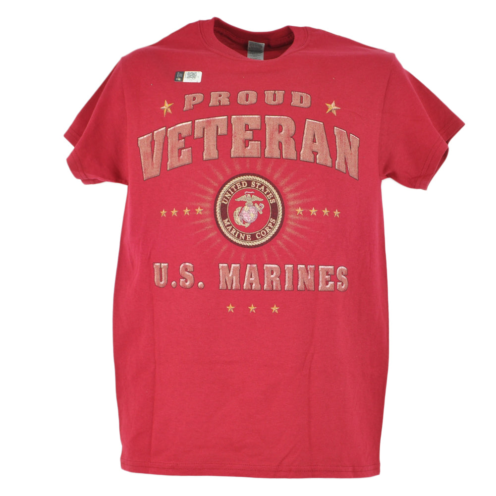 United States Marines Corps USMC Proud Veteran Military Red Tshirt Tee