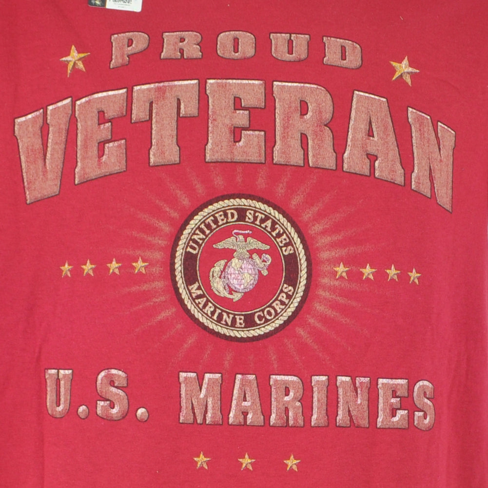 United States Marines Corps USMC Proud Veteran Military Red Tshirt Tee