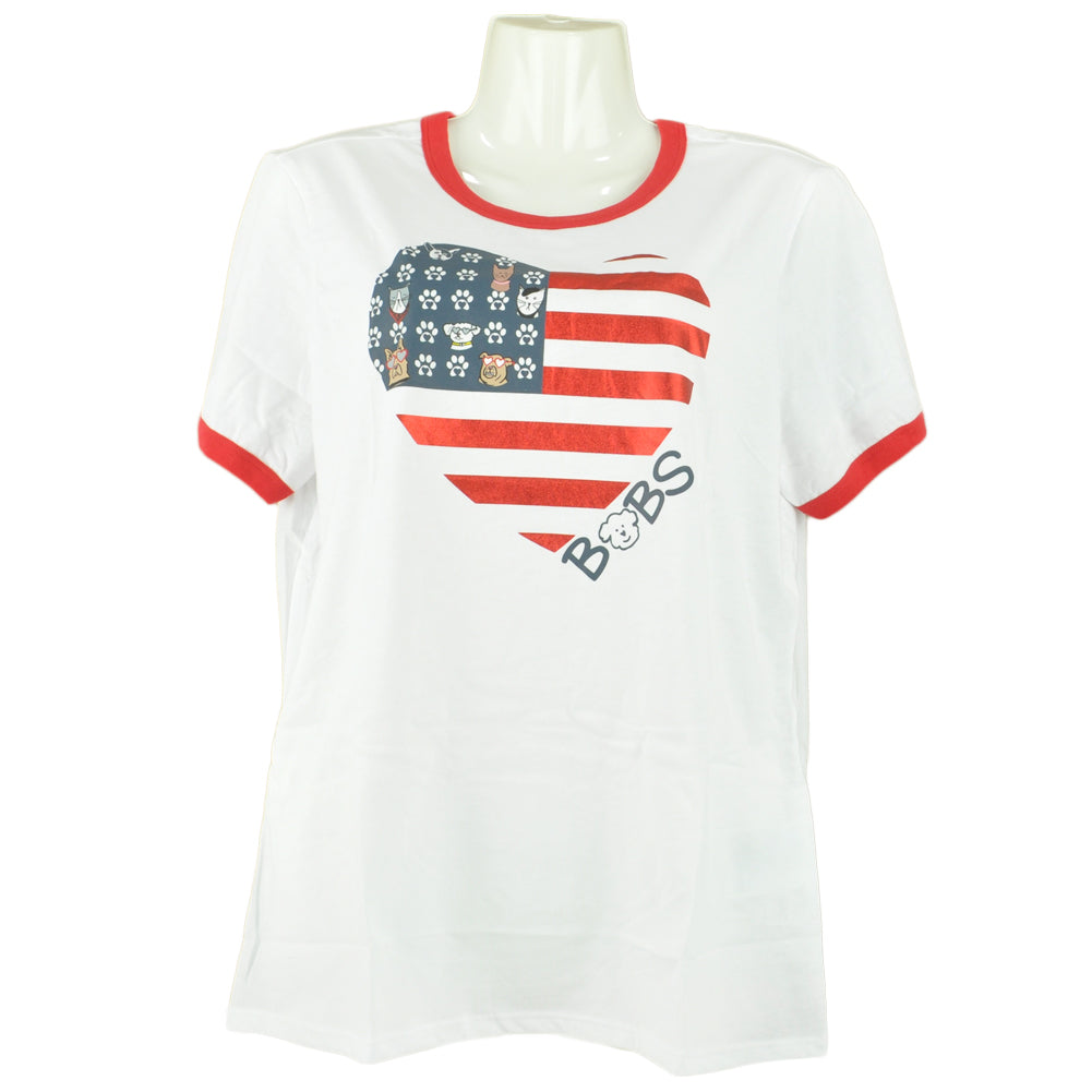 Bobs By Skechers Dog and Cat Heart Pride Ringer Womens Ladies Tshirt Tee