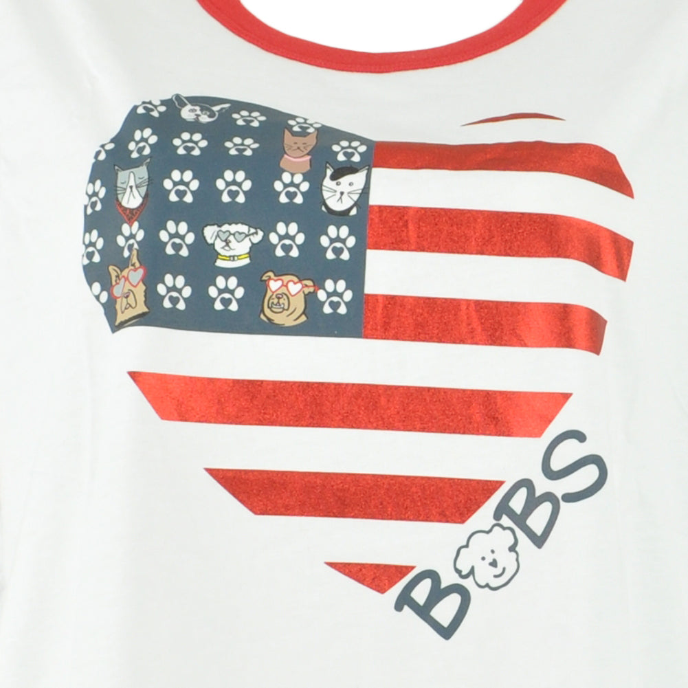 Bobs By Skechers Dog and Cat Heart Pride Ringer Womens Ladies Tshirt Tee