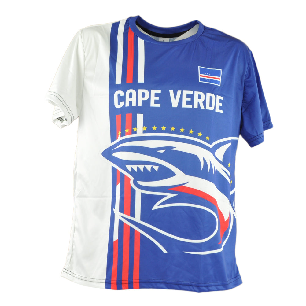 Cape Verde Country Island Soccer Crew Neck Short Sleeve Blue White Jersey