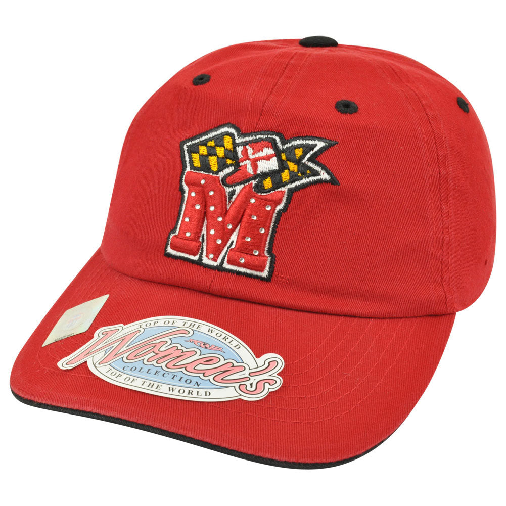 NCAA Top of World Maryland Terrapins Terps Womens Rhinestone Bling Hat Cap Red