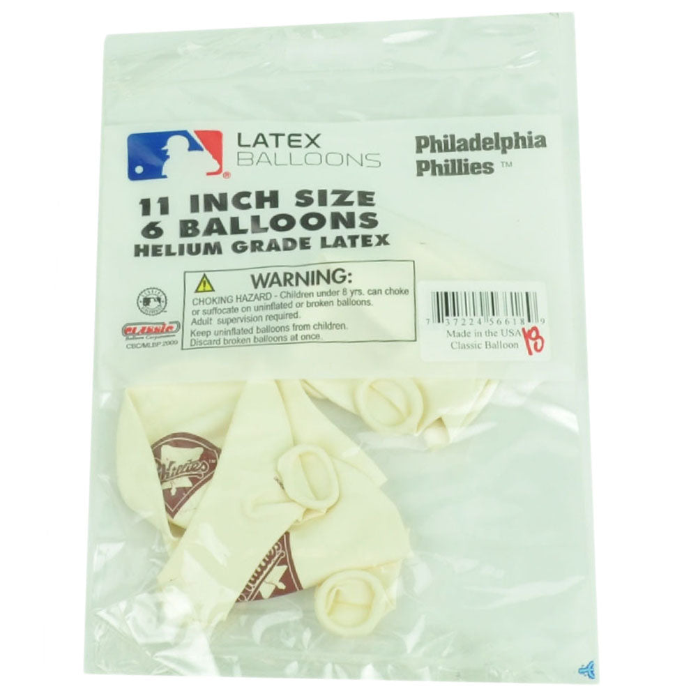 MLB Philadelphia Phillies 6 Balloons Helium Grade Latex White 11" Party Fan Game