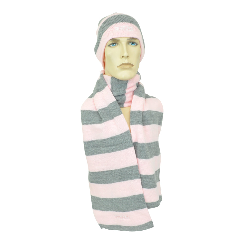 NCAA American Needle Temple Owls Women Ladies Knit Scarf Combo Striped Beanie