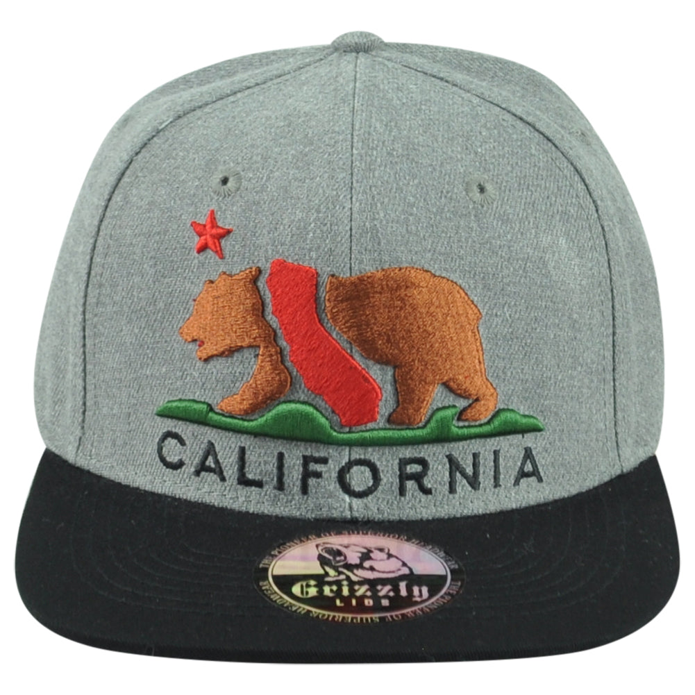 Grizzly Lids California Republic Cali State Bear USA Snapback Flat Bill Hat Cap
