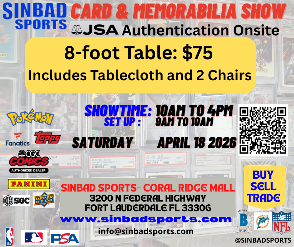 Sinbad Sports Card Show April 18 2026 - 8 Foot Vendor Table