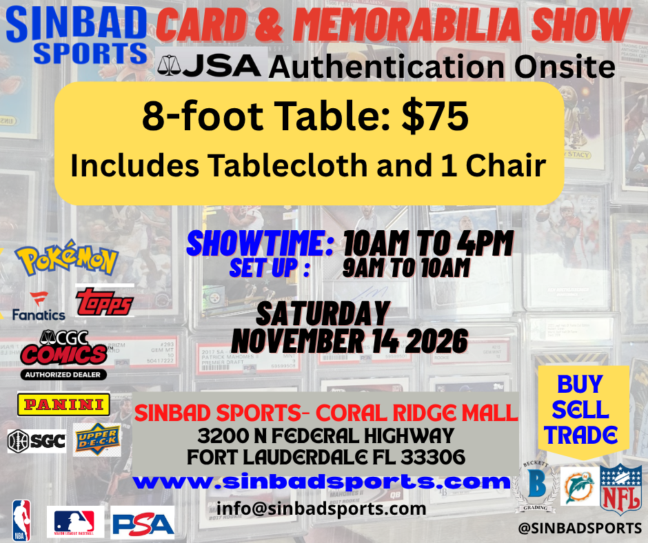 Sinbad Sports Card Show November 14, 2026 - 8 Foot Vendor Table