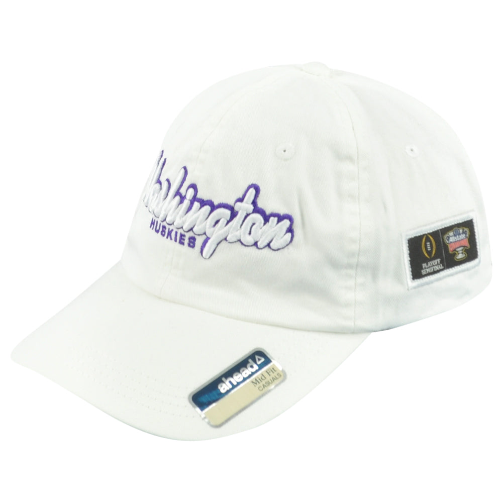 NCAA Ahead Washington Huskies Sugar Bowl White Cotton Mid Fit Adjustable Hat Cap