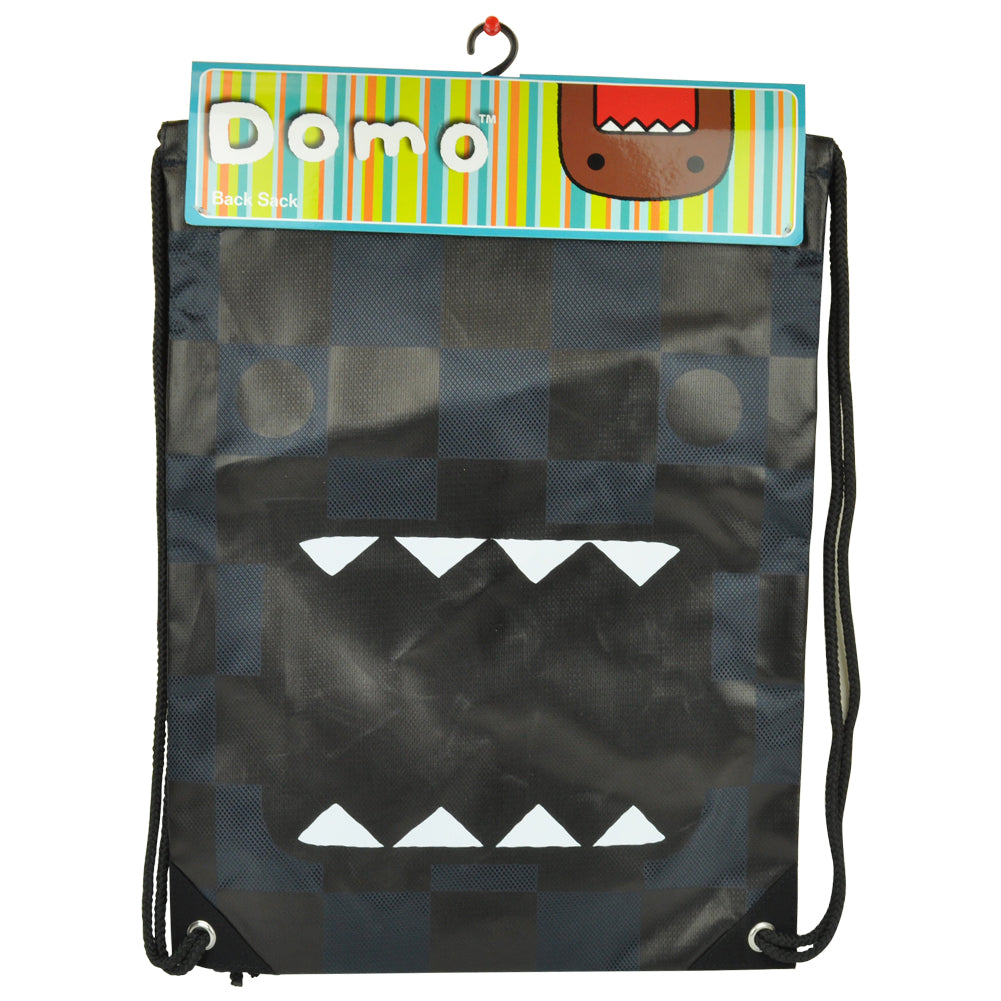 Domo Kun Japanese Character Drawstring Back Pack Sack Black Checkered Bag Cartoon