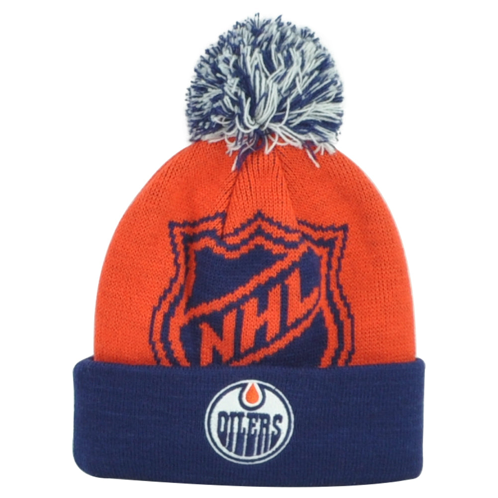 NHL Apparel Edmonton Oilers Kids Child Pom Pom Cuffed Two Colors Knit Beanie Hat