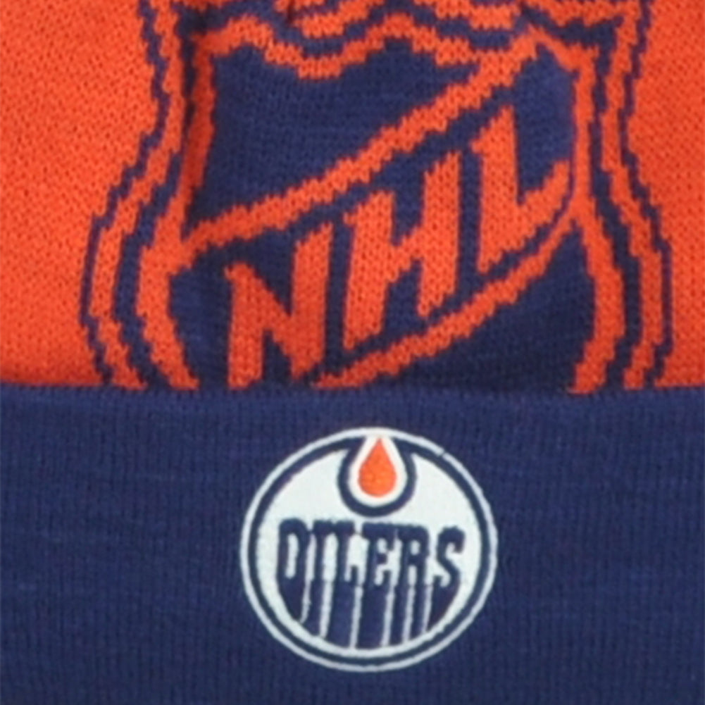 NHL Apparel Edmonton Oilers Kids Child Pom Pom Cuffed Two Colors Knit Beanie Hat