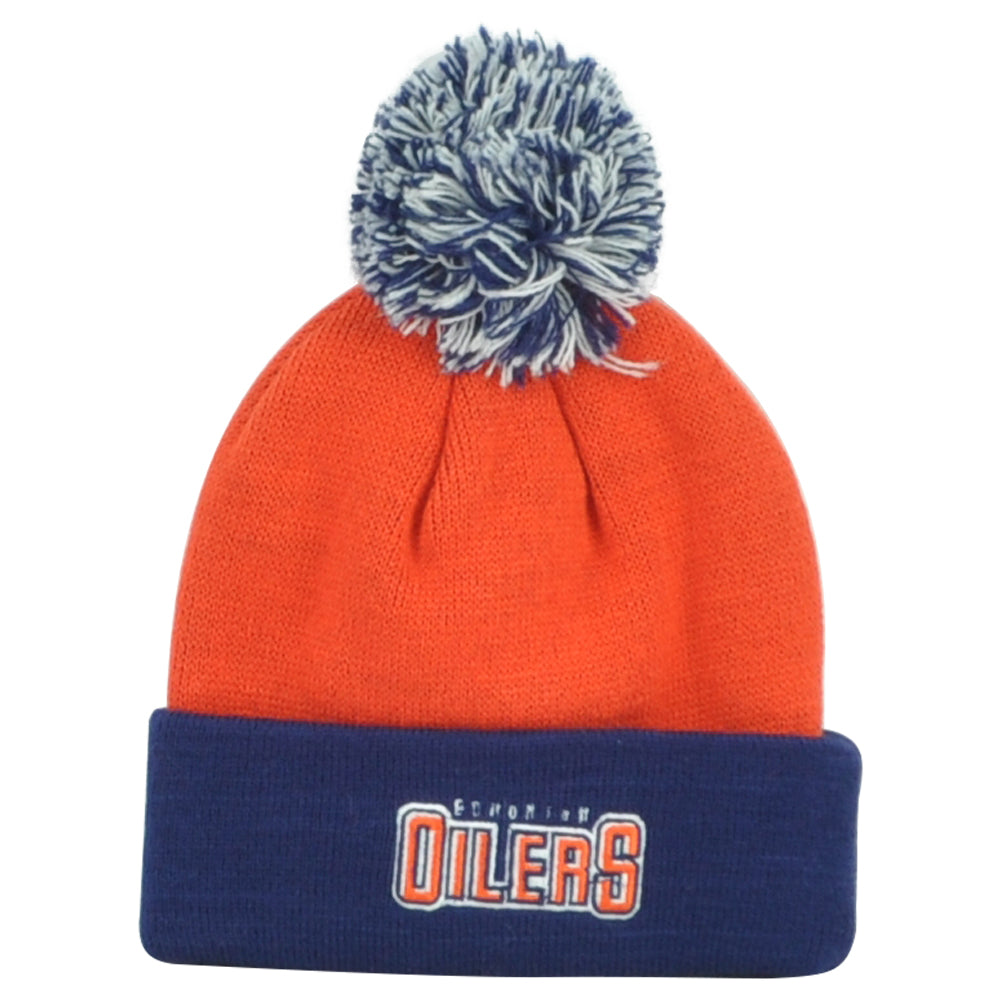 NHL Apparel Edmonton Oilers Kids Child Pom Pom Cuffed Two Colors Knit Beanie Hat