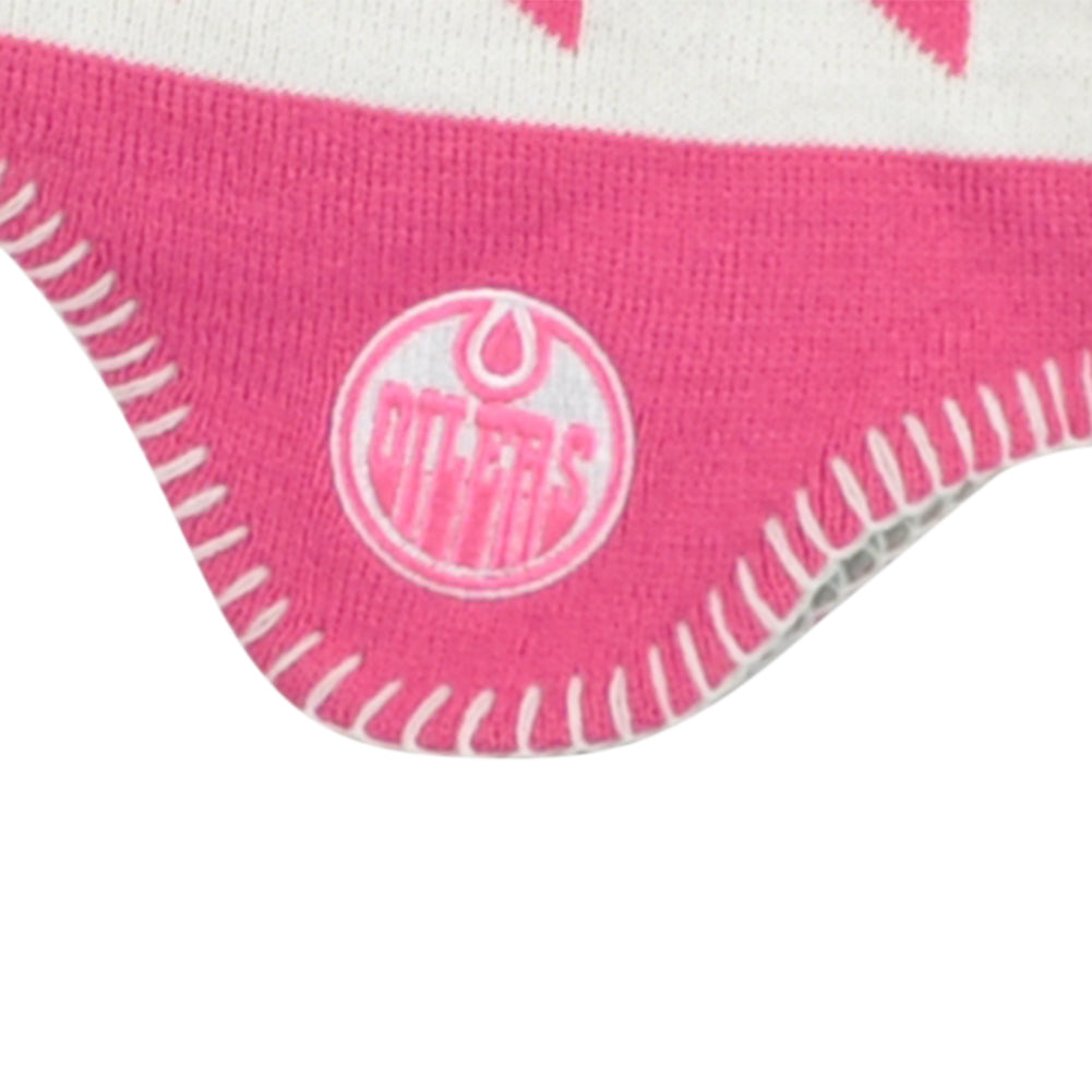 NHL Apparel Edmonton Oilers Girls Youth Pink Mohawk Ear Flaps Knit Beanie Hat