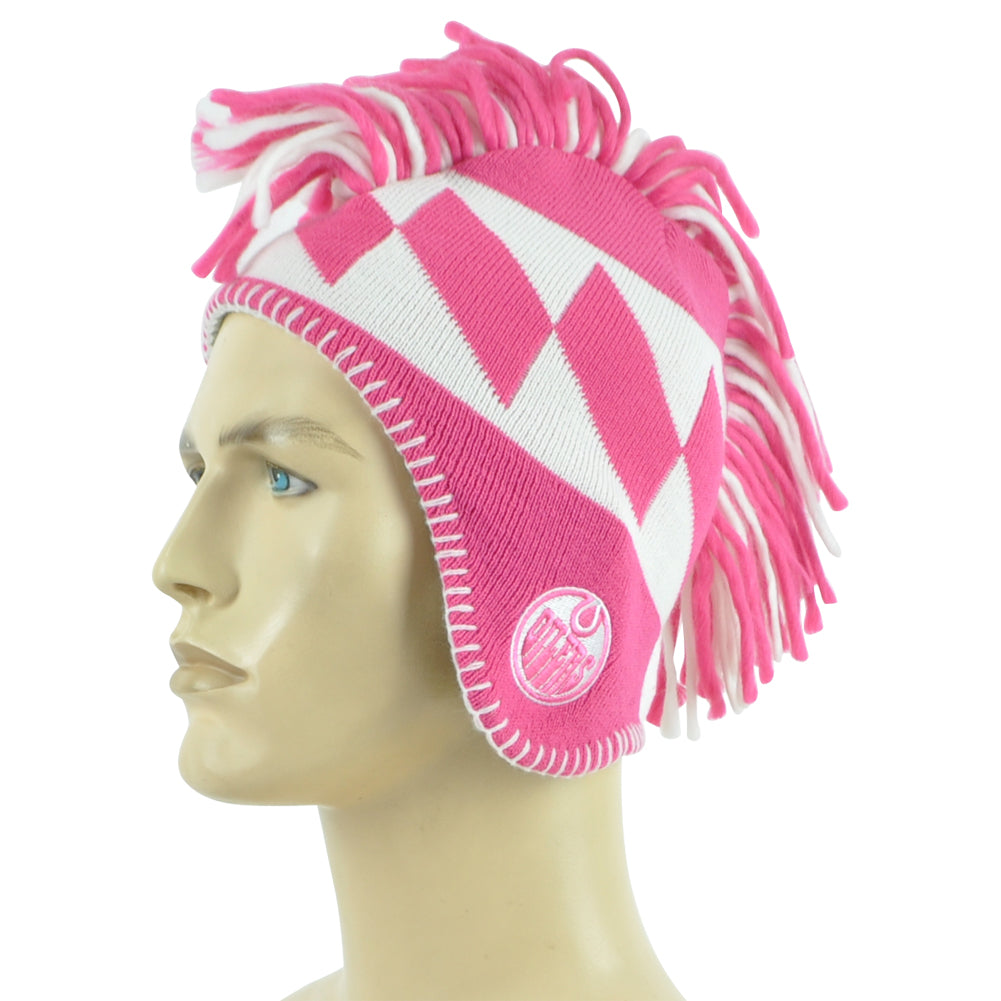 NHL Apparel Edmonton Oilers Girls Youth Pink Mohawk Ear Flaps Knit Beanie Hat