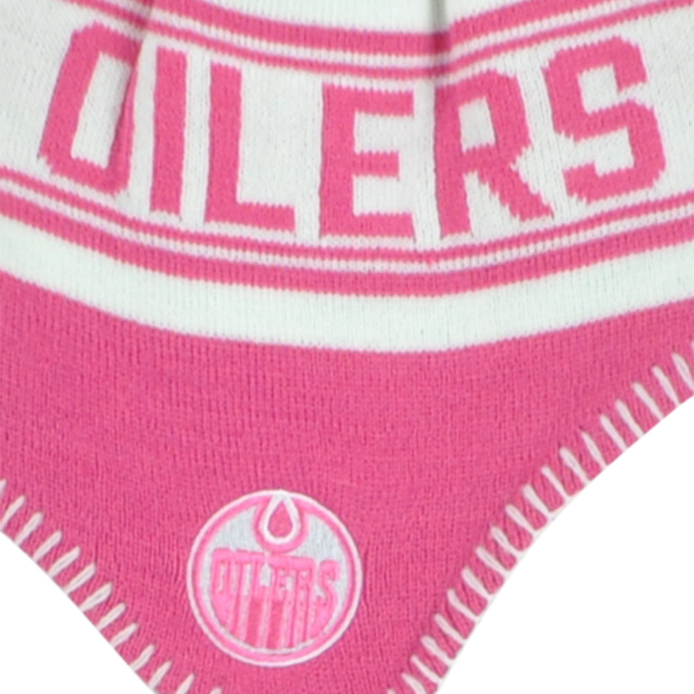 NHL Apparel Edmonton Oilers Kids Youth Pink Tassel Ear Flaps Knit Beanie Hat