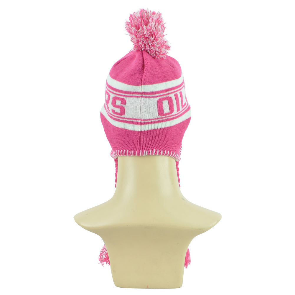 NHL Apparel Edmonton Oilers Kids Youth Pink Tassel Ear Flaps Knit Beanie Hat