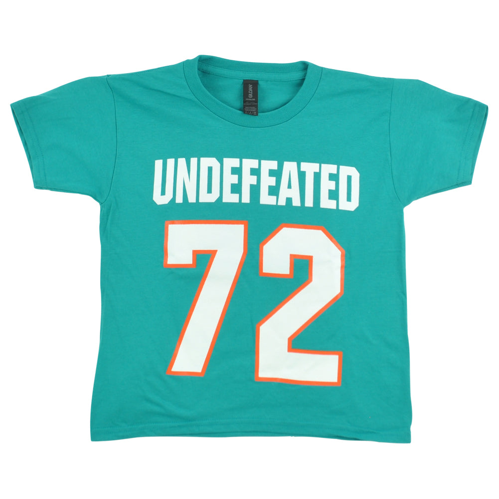 NFL Miami Dolphins Undefeated 72 Team Century Teal Youth Kids Tshirt Tee
