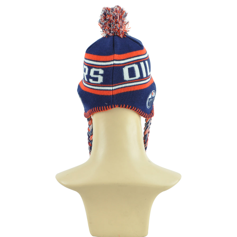 NHL Apparel Edmonton Oilers Kids Youth Alpine Tassel Ear Flaps Knit Beanie Hat