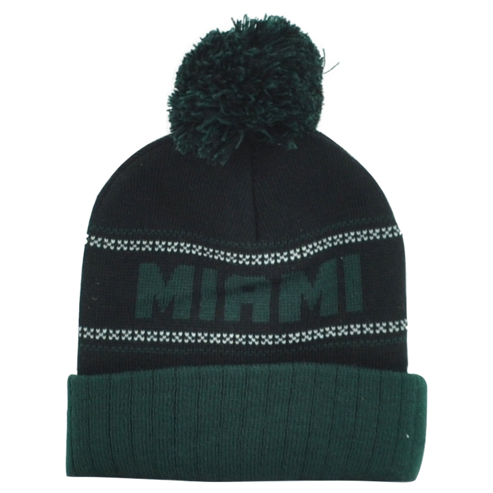 NCAA Miami Hurricanes Kids Youth Black Pom Pom Winter Cuffed Knit Beanie Hat