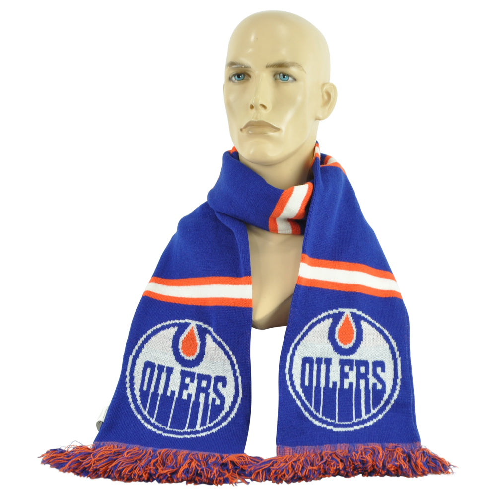 NHL Edmonton Oilers Logo Sports Nordic Fringe Scarf Winter Blue Orange Fashion