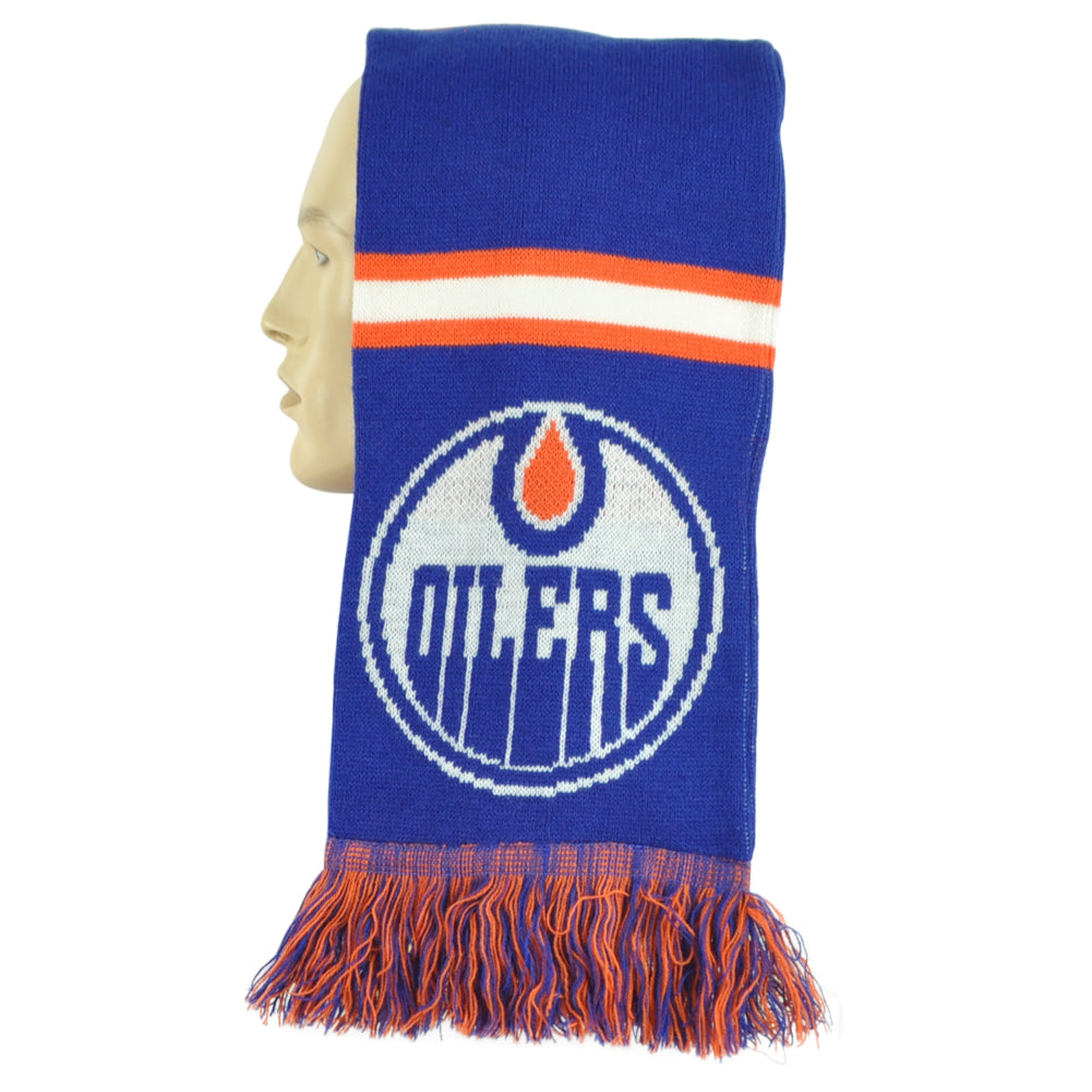 NHL Edmonton Oilers Logo Sports Nordic Fringe Scarf Winter Blue Orange Fashion