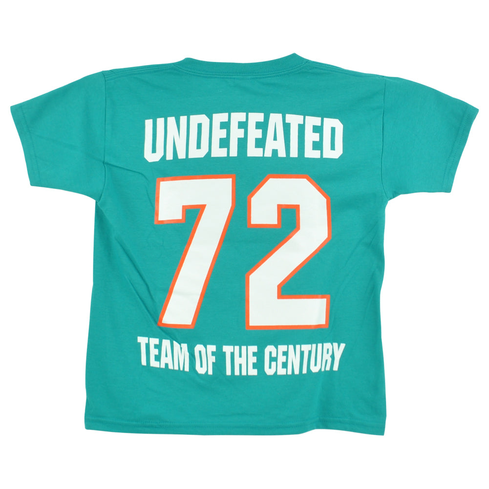 NFL Miami Dolphins Undefeated 72 Team Century Teal Youth Kids Tshirt Tee