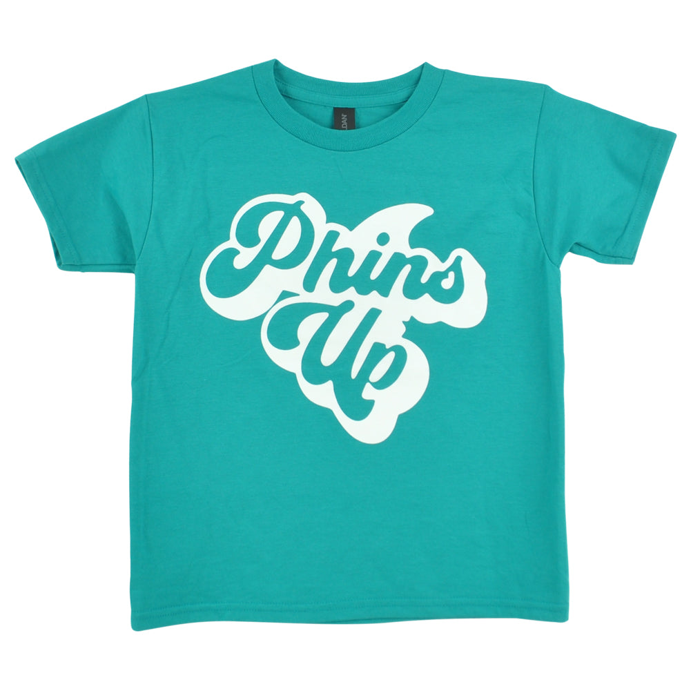 Miami Dolphins Football Phins up Teal Short Sleeve Youth Kids Tshirt Tee