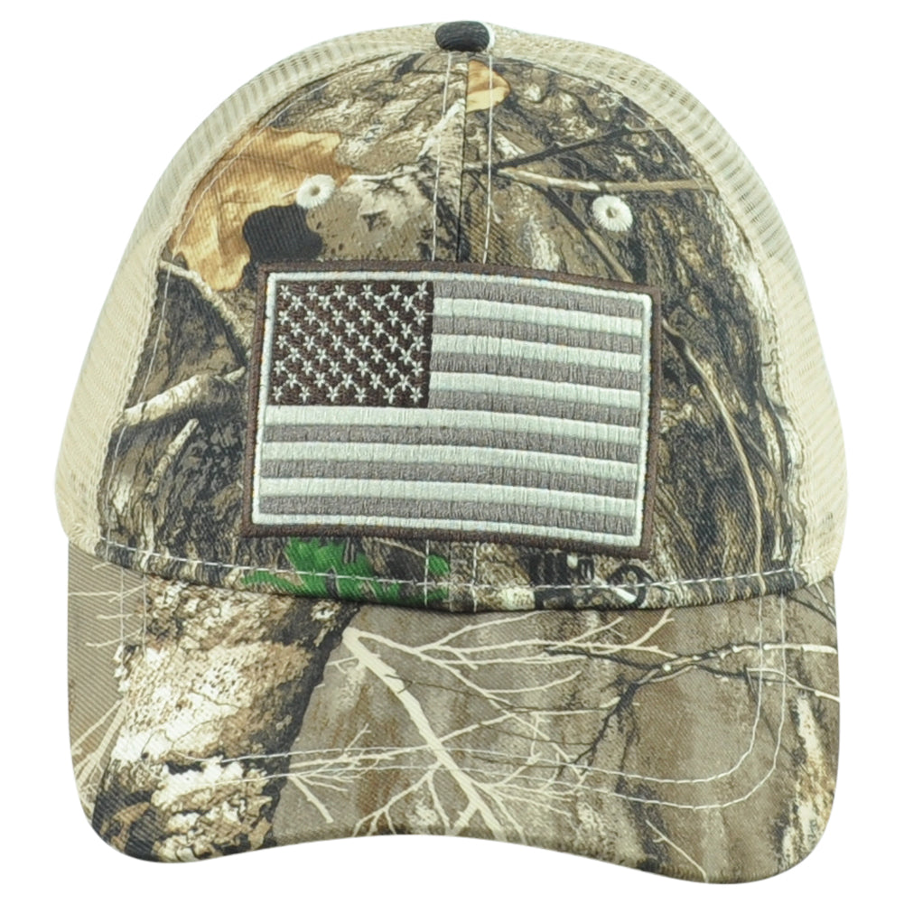 Realtree United States USA Flag Patch American Camo Mesh Men Curved Bill Hat Cap