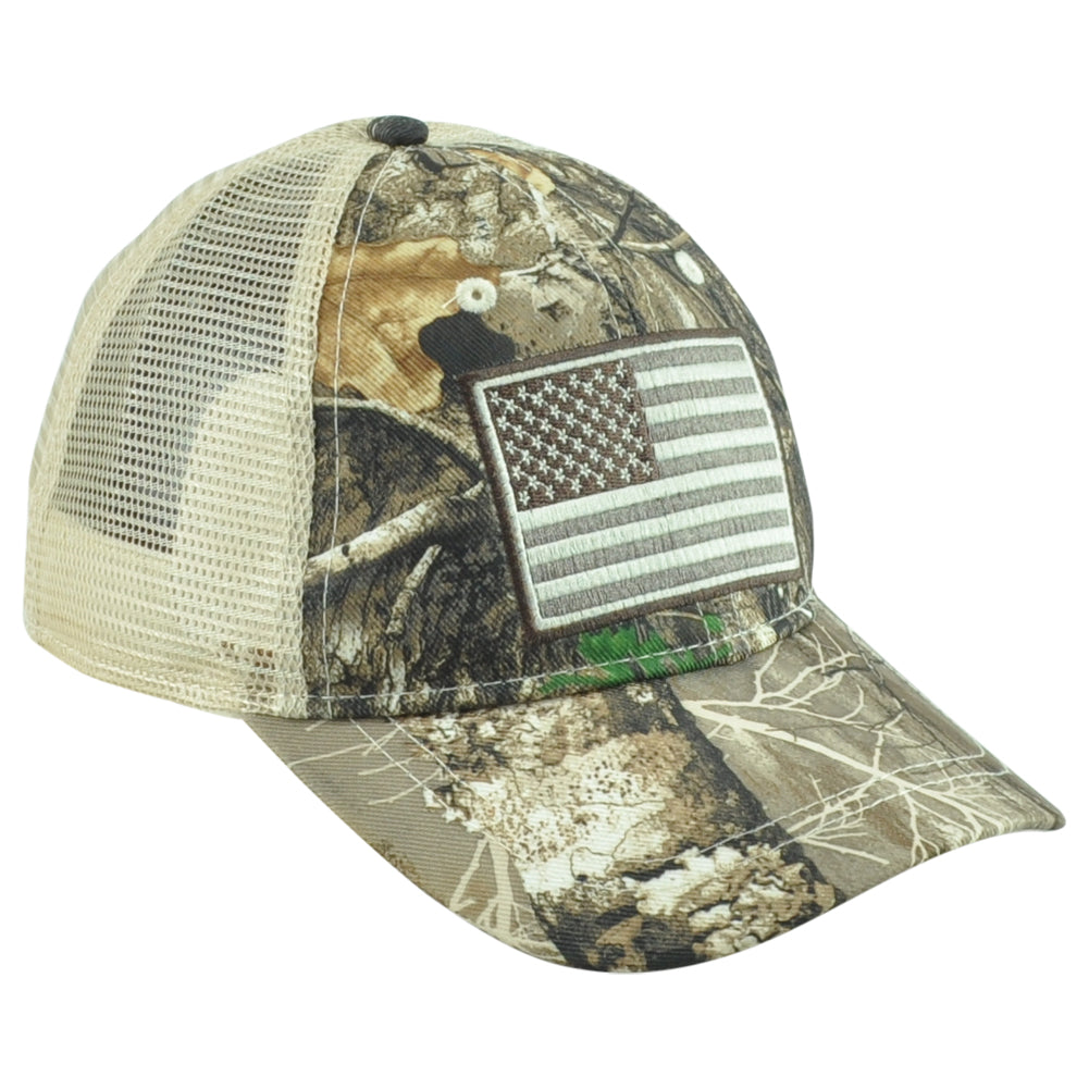 Realtree United States USA Flag Patch American Camo Mesh Men Curved Bill Hat Cap
