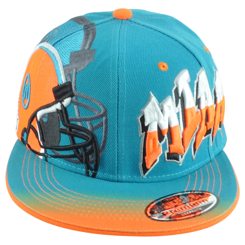 Miami Florida Dolphins Theme Football Helmet Flat Bill Adults Snapback Hat Cap