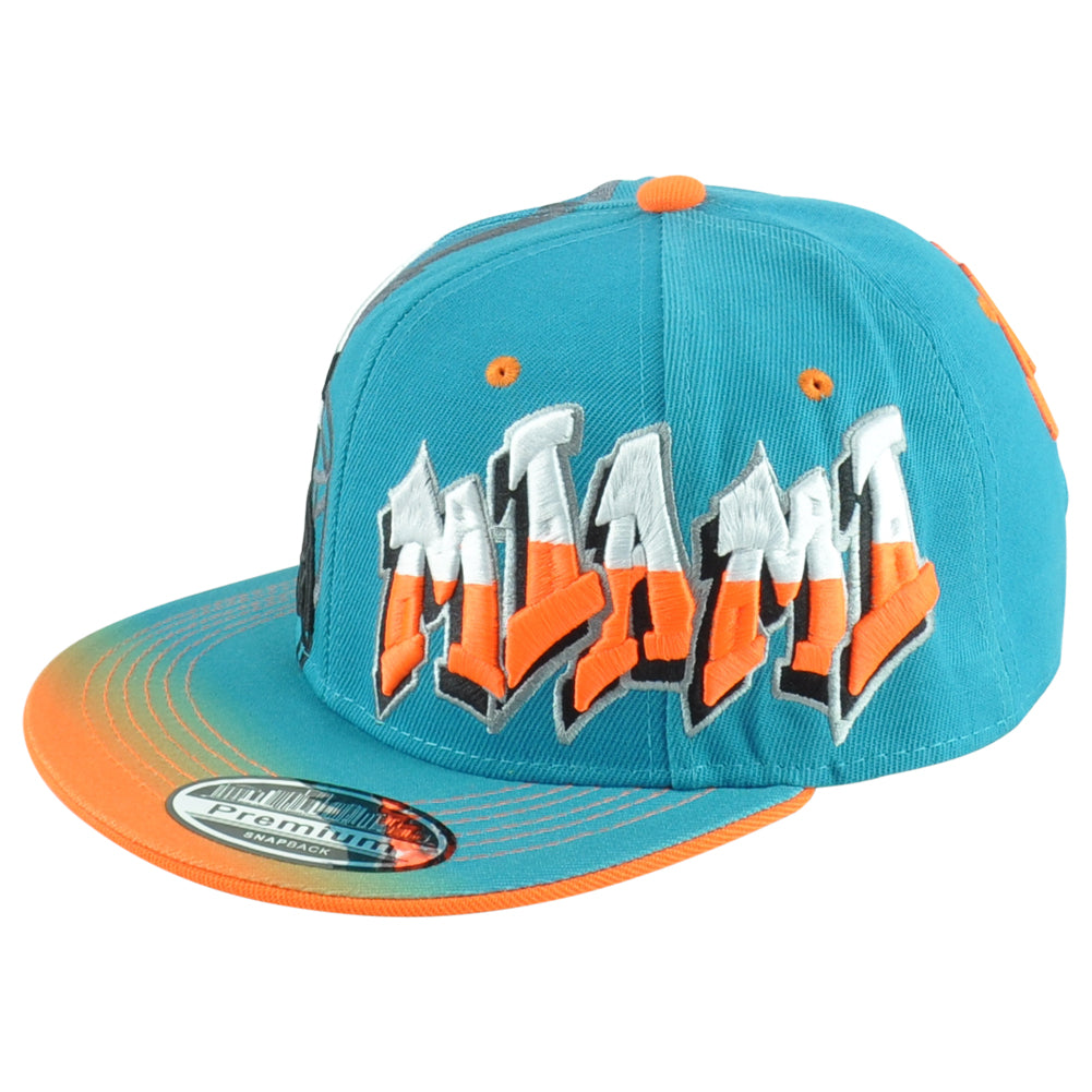 Miami Florida Dolphins Theme Football Helmet Flat Bill Adults Snapback Hat Cap