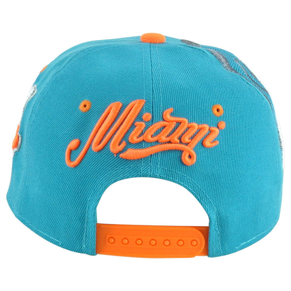 Miami Florida Dolphins Theme Football Helmet Flat Bill Adults Snapback Hat Cap