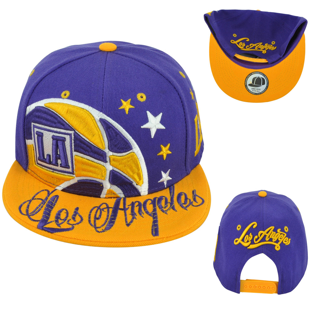 Los Angeles LA City Lakers Theme Football Flat Bill Snapback Adults Men Hat Cap