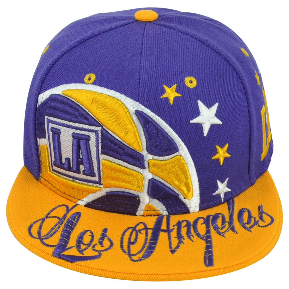 Los Angeles LA City Lakers Theme Football Flat Bill Snapback Adults Men Hat Cap