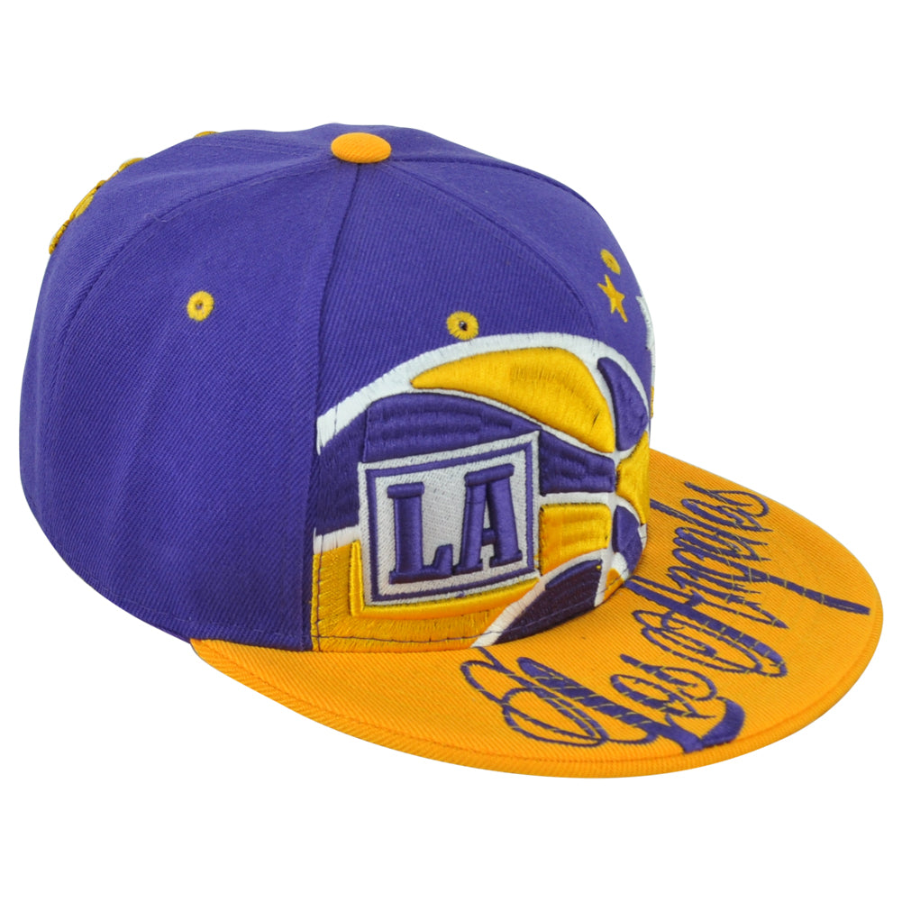 Los Angeles LA City Lakers Theme Football Flat Bill Snapback Adults Men Hat Cap