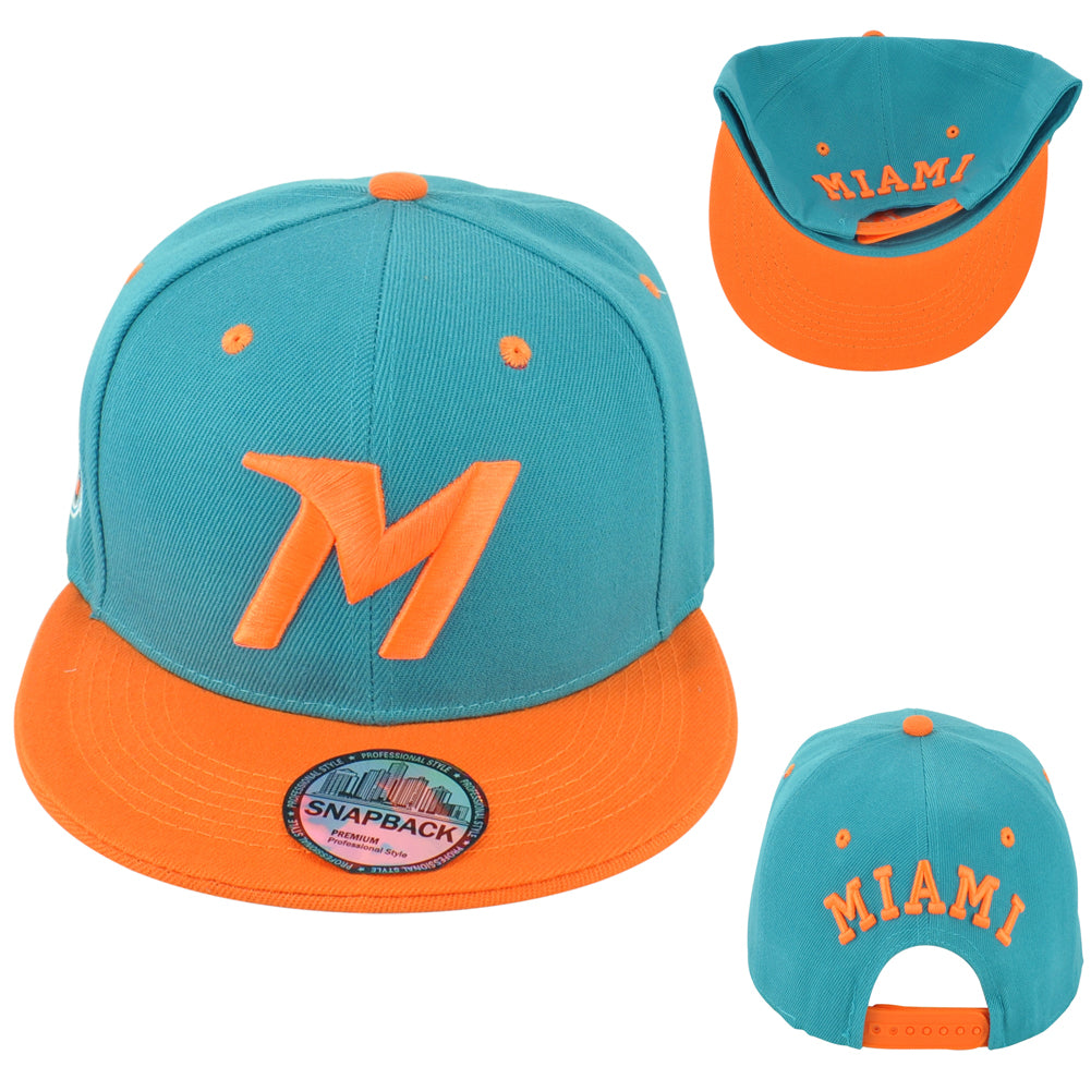 Miami Florida Dolphins Theme Football Snapback Flat Bill Adults Men Hat Cap